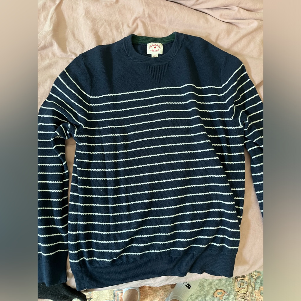 Brooks Brother Red Fleece Crew Neck Sweater Medium Navy Stripes